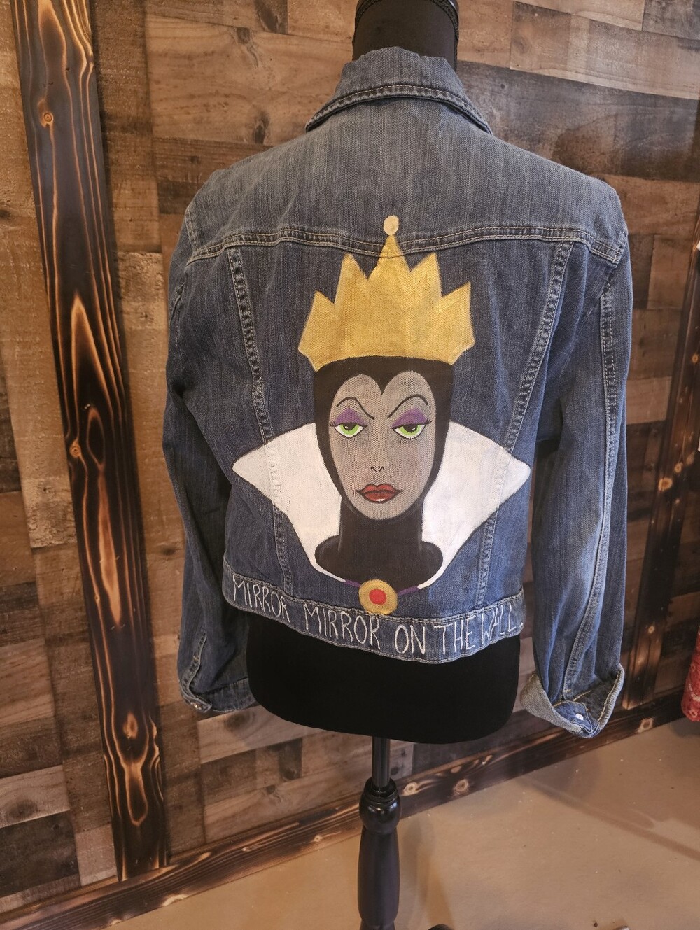 ELLE Denim Jacket Size LARGE Custom Design Evil Queen